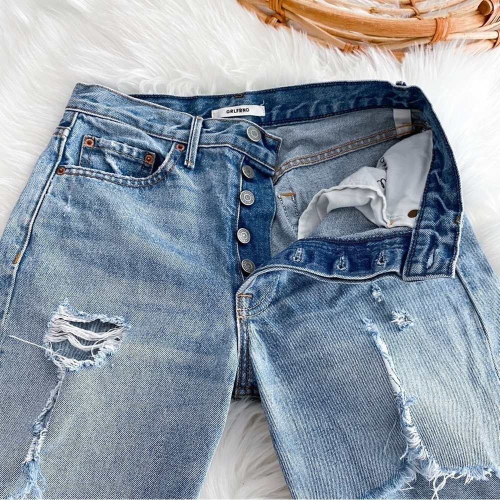 GRLFRND Karolina High-Rise Slashed Jeans A Little More Love Distressed Raw Hem - Picture 10 of 16